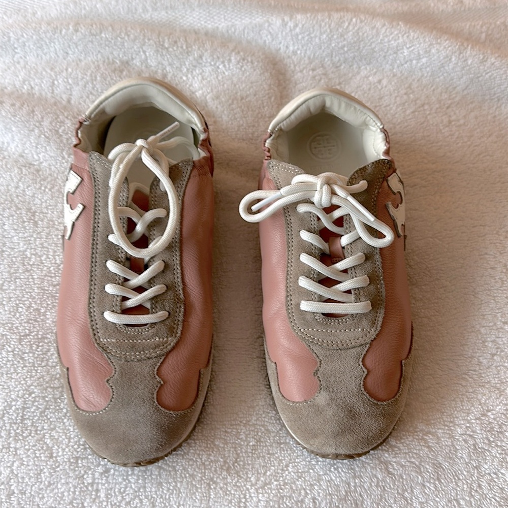 Used - Tory Burch vintage double T trainer leather/suede in pink